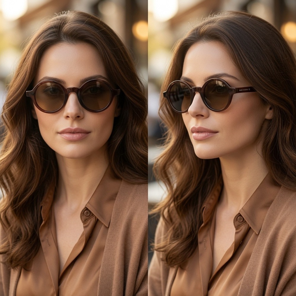 Womens Round Retro Sunglasses Coffee Brown Thick Frame Circle Gradient Lens 2026
